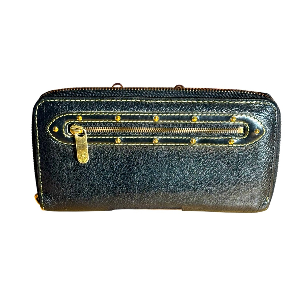 LOUIS VUITTON SUHALI LEATHE CONTINENTAL ZIPPER WALLET LAMBSKIN VERYLET BALCK EUC